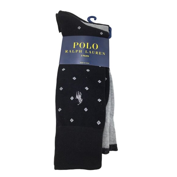 Polo Ralph Lauren 3Pack Dress Socks Black Grey Stripe Diamond Casual 10-13 - Picture 9 of 9